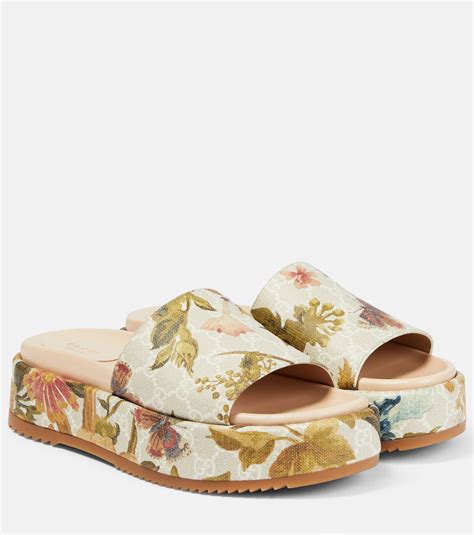 gucci multicolor gg flora slides|Gucci canvas platform sandals.